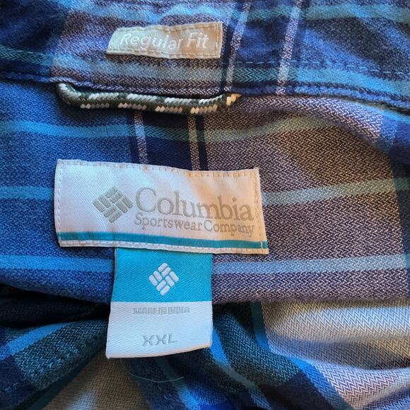 Columbia Blue Plaid Long Sleeve Regular Fit Shirt XXL - Picture 3 of 5